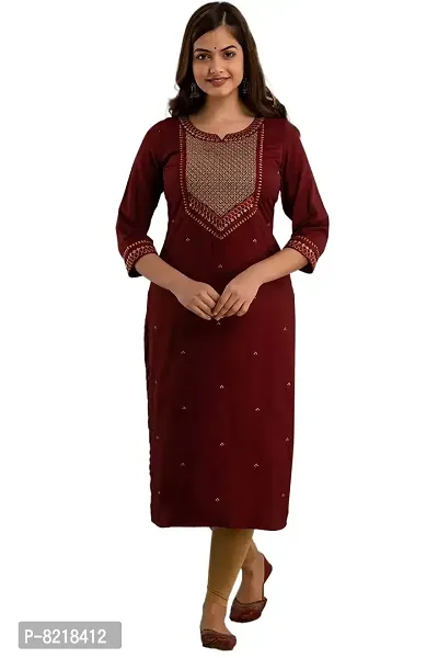 Nishabd Women Embroidered Straight 3/4 Sleeves Round Calf Length Kurta