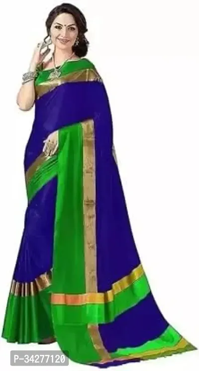 Stylish Blue Polycotton Saree Without Blouse Piece For Women-thumb0