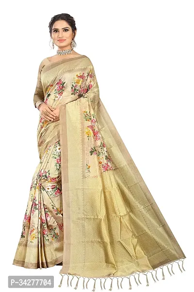 Stylish Beige Polycotton Saree Without Blouse Piece For Women-thumb0