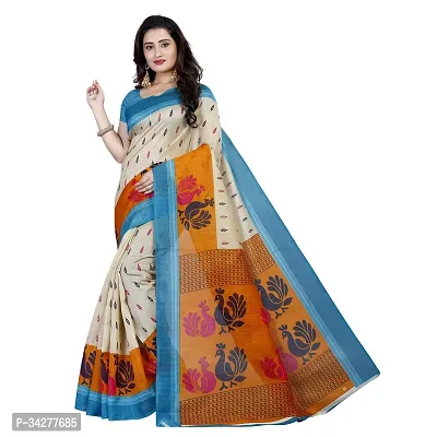 Stylish Cream Polycotton Saree Without Blouse Piece For Women-thumb0