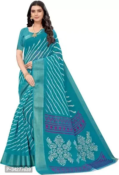 Stylish Teal Polycotton Saree Without Blouse Piece For Women-thumb0