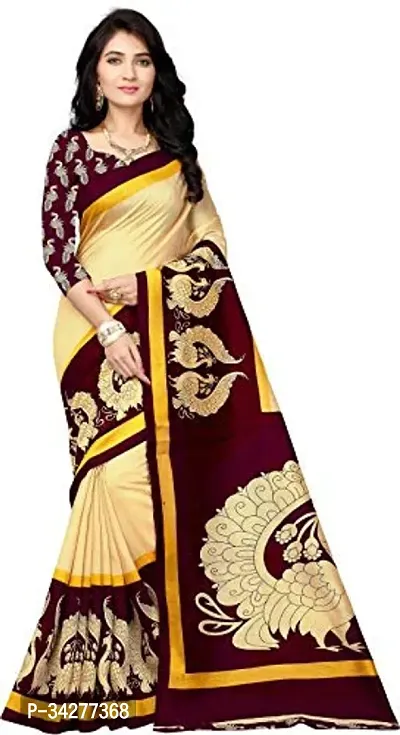 Stylish Beige Polycotton Saree Without Blouse Piece For Women-thumb0