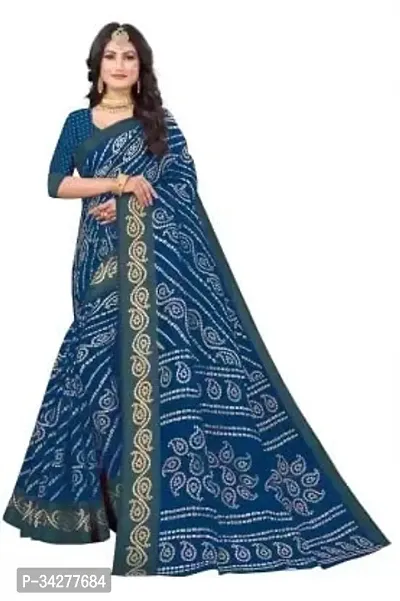 Stylish Navy Blue Polycotton Saree Without Blouse Piece For Women-thumb0