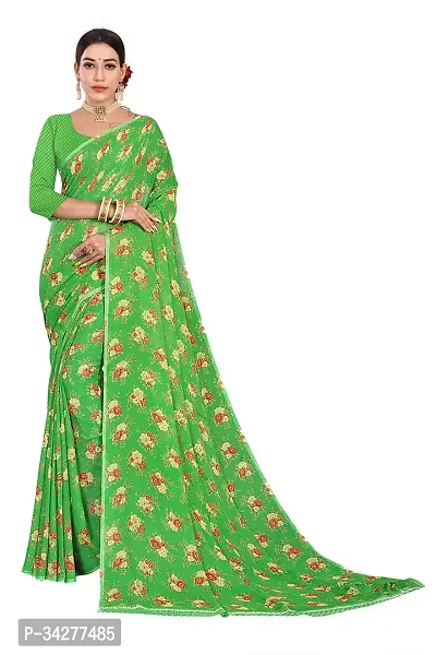 Stylish Green Polycotton Saree Without Blouse Piece For Women-thumb0