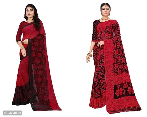 Stylish Polycotton Saree Without Blouse Piece For Women Pack Of 2-thumb0