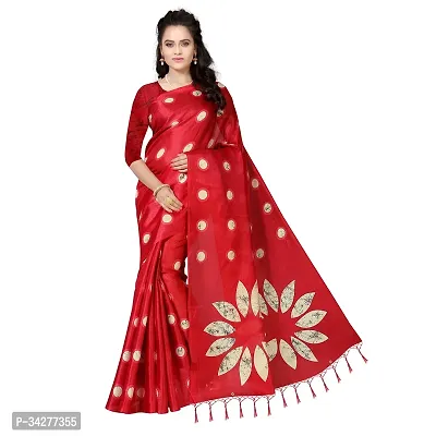 Stylish Red Polycotton Saree Without Blouse Piece For Women-thumb0