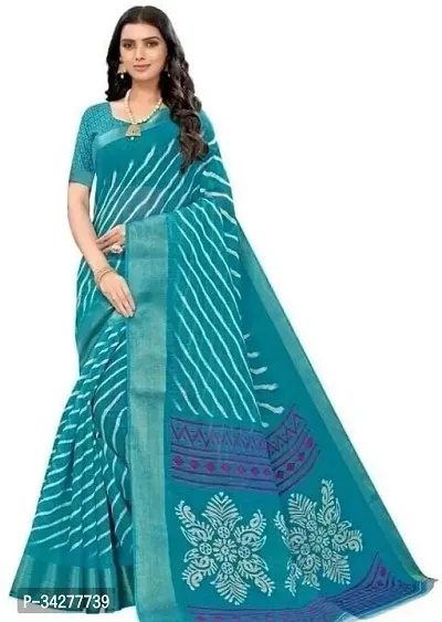 Stylish Teal Polycotton Saree Without Blouse Piece For Women-thumb0