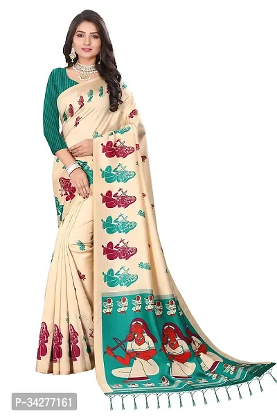 Stylish Cream Polycotton Saree Without Blouse Piece For Women-thumb0