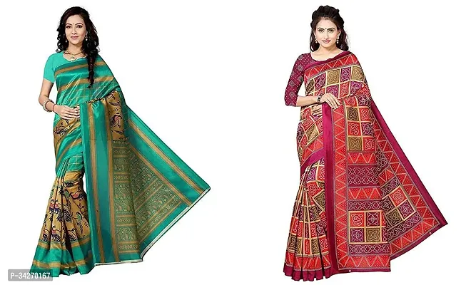 Stylish Polycotton Saree Without Blouse Piece For Women Pack Of 2