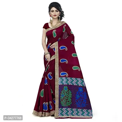 Stylish Maroon Polycotton Saree Without Blouse Piece For Women-thumb0