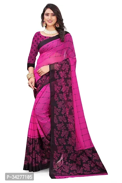 Stylish Pink Polycotton Saree Without Blouse Piece For Women-thumb0