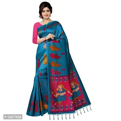 Stylish Blue Polycotton Saree Without Blouse Piece For Women-thumb0