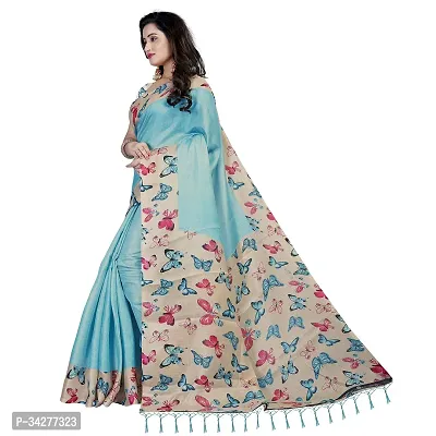 Stylish Blue Polycotton Saree Without Blouse Piece For Women-thumb0