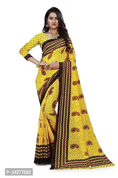 Stylish Yellow Polycotton Saree Without Blouse Piece For Women-thumb0