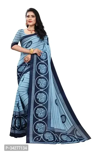 Stylish Blue Polycotton Saree Without Blouse Piece For Women-thumb0