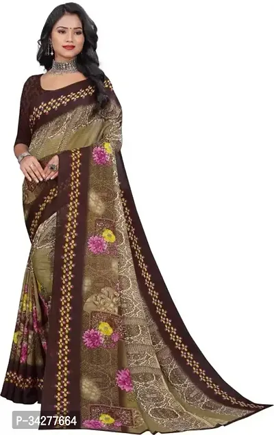 Stylish Brown Polycotton Saree Without Blouse Piece For Women-thumb0