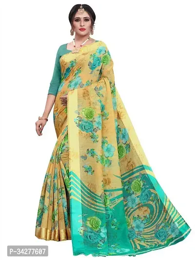 Stylish Green Polycotton Saree Without Blouse Piece For Women-thumb0