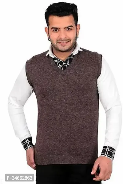 Men Solid V Neck Brown Sweater-thumb0