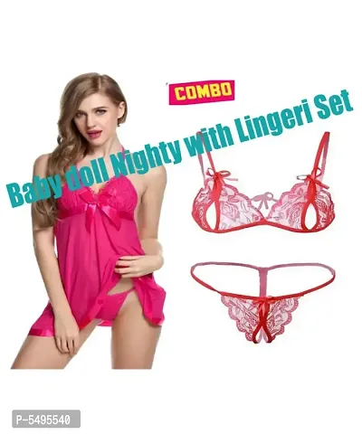 New Fancy Baby Doll Pink Dresses with Lingerie Set Red