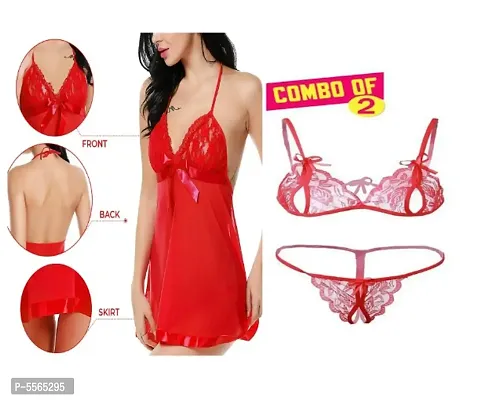Sexy  Nightwear  Baby Doll Dresses With Panty and Red Lingerie Set-thumb0