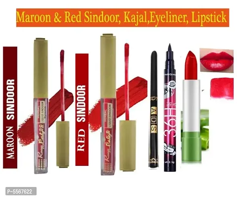 Makeup Beauty Red ,Maroon Sindoor, Kajal, Eyeliner, Red Matte Lipstick-thumb0