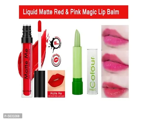 Makeup Beauty Liquid Matt Red and Pink Magic Lipstick Set of 2-thumb0