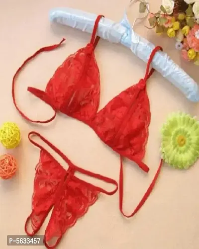 Trendy Soft Bra  Panty Red Lingerie Set-thumb0