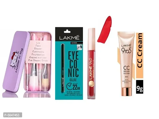 Hello Kitty Makeup Brush Kit Set of 7, Kajal, Liquid Lipstick, CC Cream