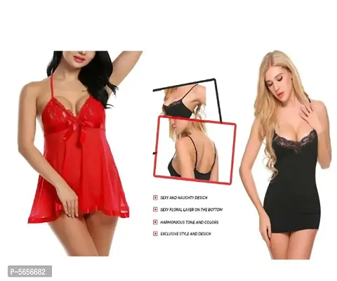 Sexy  Nightwear  Baby Doll Dresses Red and Black With Panty-thumb0