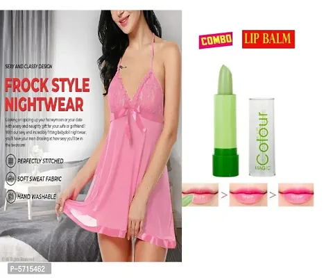 Sexy  Nightwear  Baby Doll Dresses Pink Color with  Pink Magic Lip Balm-thumb0