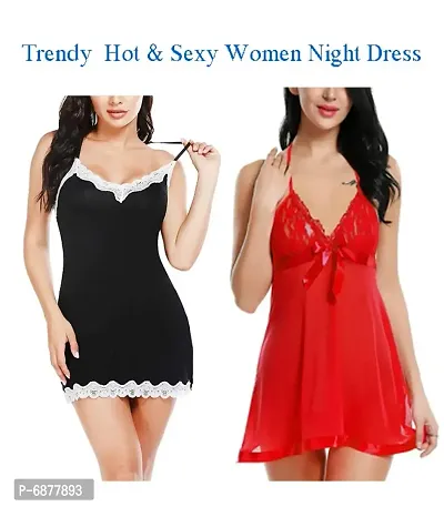 Stylish Soft Perfect for Every Hot night Women Nightdresses Black  Red Free Size (28 to 34)inch