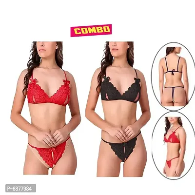 Sexy Hot Soft Perfect for Every Hot night Women Lingerie Set Bra Panty Black  Red Free Size (28 to 36)inch-thumb0