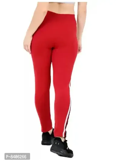 Trendy Girls  Women Gym  Sports Wear Jeggings Ankle Length Leggings - Workout Trousers - Stretchable Striped Jeggings - Yoga Track Pants Red Free Size(28 to 36)inch-thumb2