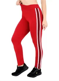 Trendy Girls  Women Gym  Sports Wear Jeggings Ankle Length Leggings - Workout Trousers - Stretchable Striped Jeggings - Yoga Track Pants Red Free Size(28 to 36)inch-thumb2