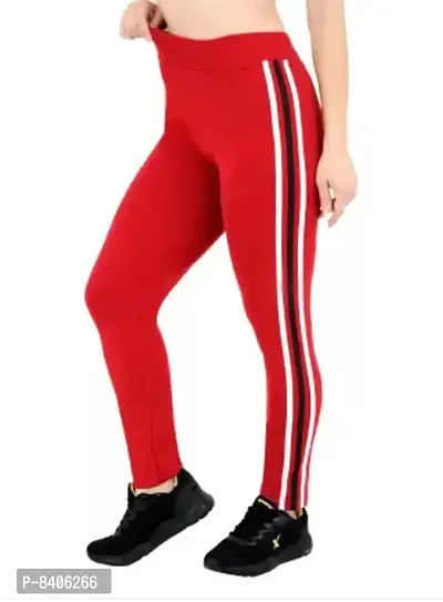 Trendy Girls  Women Gym  Sports Wear Jeggings Ankle Length Leggings - Workout Trousers - Stretchable Striped Jeggings - Yoga Track Pants Red Free Size(28 to 36)inch-thumb3