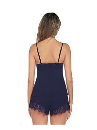 Trendy Fashionable Women Girls Night Suits Nightdress Top Shorts Navy Color Free Size (28 to 36)Inch-thumb2