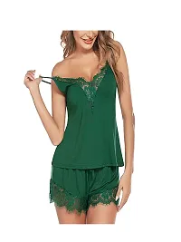 Trendy Fashionable Women Girls Night Suits Nightdress Top Shorts Green Color Free Size (28 to 36)Inch-thumb1