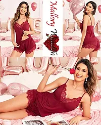 Womens  Girls Stylish Hot Night Sexy Night dress | Women Night Suit| Nighty Sleepwear| Top  Pyjama Set MaroInch-thumb2