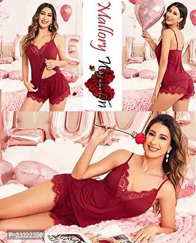 Womens  Girls Stylish Hot Night Sexy Night dress | Women Night Suit| Nighty Sleepwear| Top  Pyjama Set MaroInch-thumb3