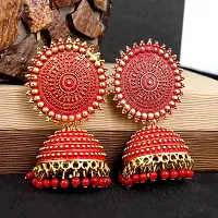 Stylish Red Alloy Jhumkas For Women-thumb1