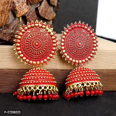 Stylish Red Alloy Jhumkas For Women-thumb2