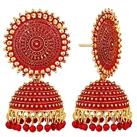 Stylish Red Alloy Jhumkas For Women-thumb3