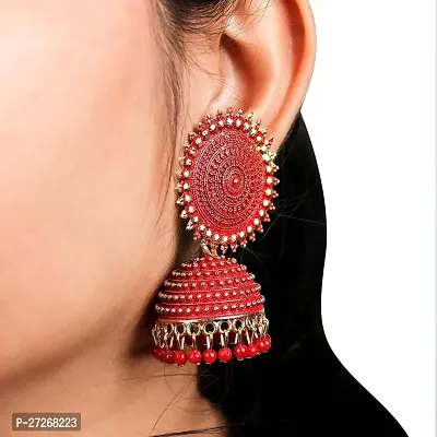 Stylish Red Alloy Jhumkas For Women-thumb3