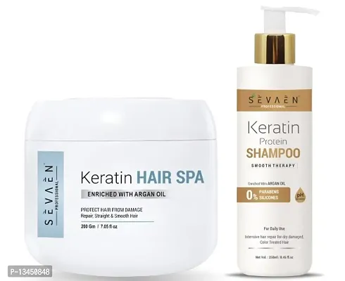 Sevaen Keratin Shampoo And Hair Spa Cream,for Frizz-Free hair up to 72 hours  Salon-like smooth hair at home.