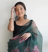 Elegant Green Organza Saree with Blouse Piece-thumb1