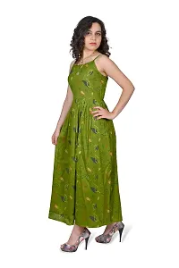 MOAJAZA Women Long Dress Printed Gown Sleevless Kurti for Women  Girls(Green-Small)-thumb3