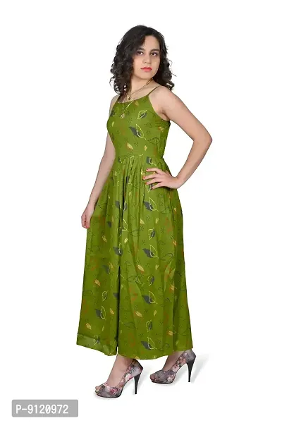 MOAJAZA Women Long Dress Printed Gown Sleevless Kurti for Women  Girls(Green-Small)-thumb4
