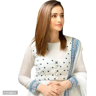 Women's A-Line Rayon Kurti (White with blue_Medium)-thumb2