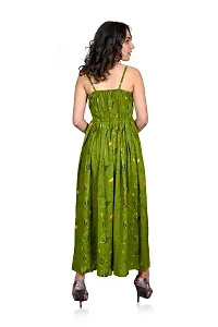 MOAJAZA Women Long Dress Printed Gown Sleevless Kurti for Women  Girls(Green-Small)-thumb1