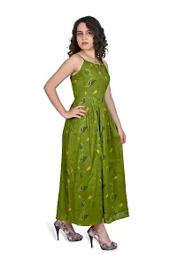 MOAJAZA Women Long Dress Printed Gown Sleevless Kurti for Women  Girls(Green-Small)-thumb2